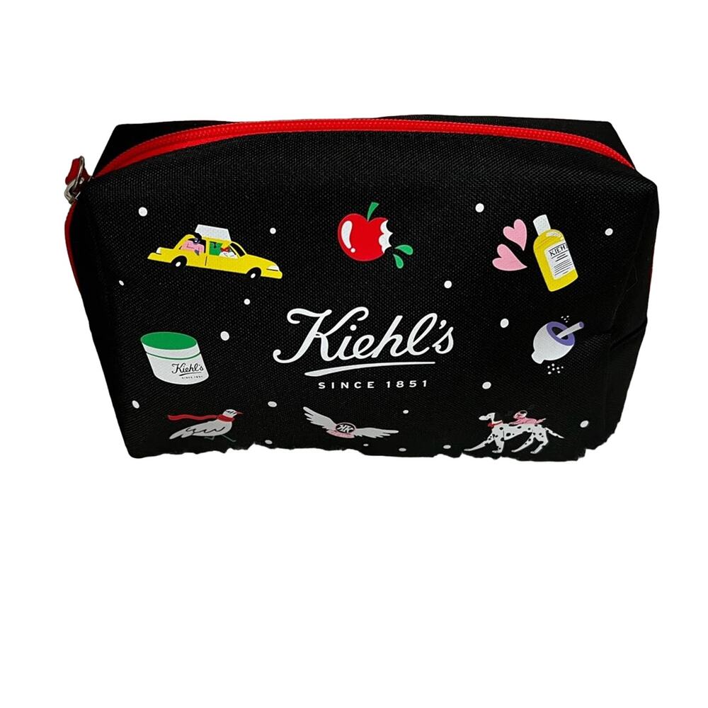 Limited Edition Kiehl's MaryLou Favre Black Zip Makeup Cosmetic Toiletry Bag